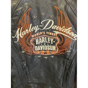 Harley-Davidson Womens Goatskin Leather Riding Jacket Black Orange Embroidered S